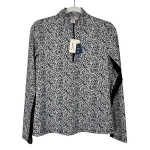 Tommy Bahama Everyday Active Women S Black Leaf Print Quarter Zip Pullover Top